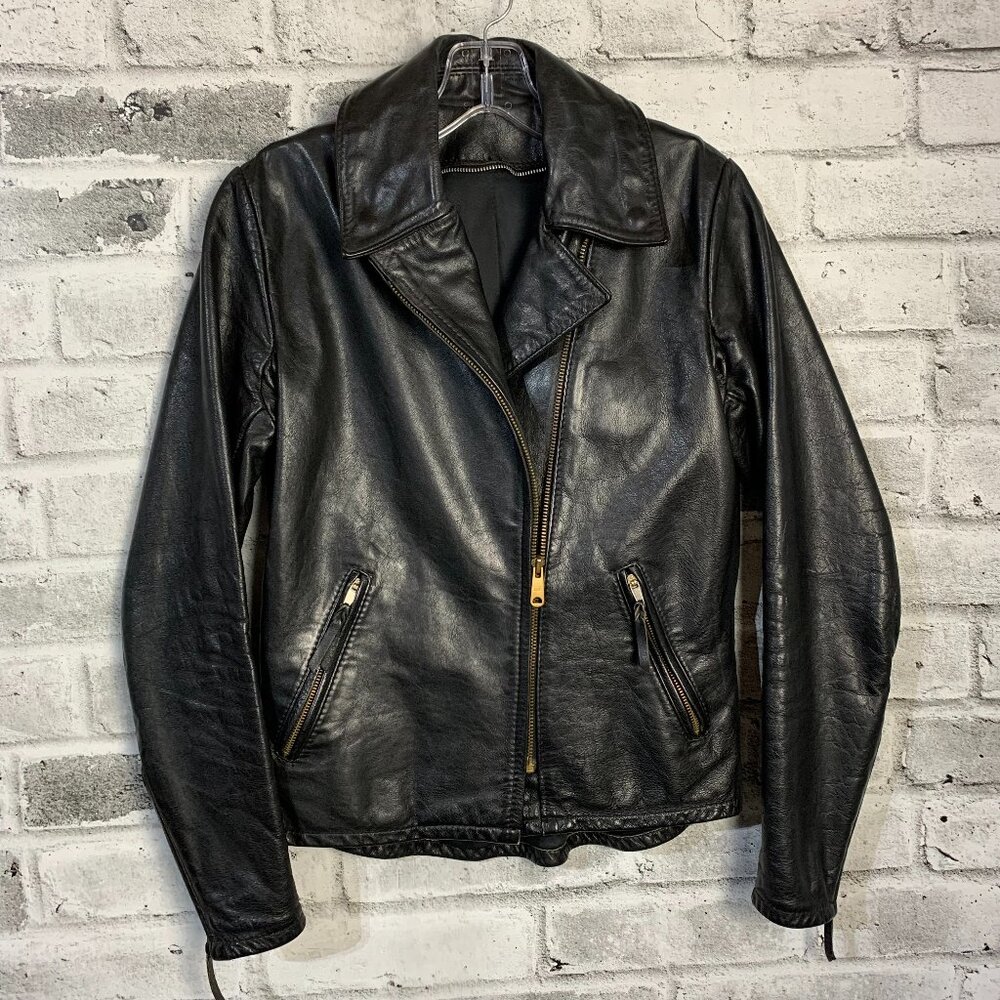 Vintage 90s Black Leather Motorcycle Biker Moto Jacket